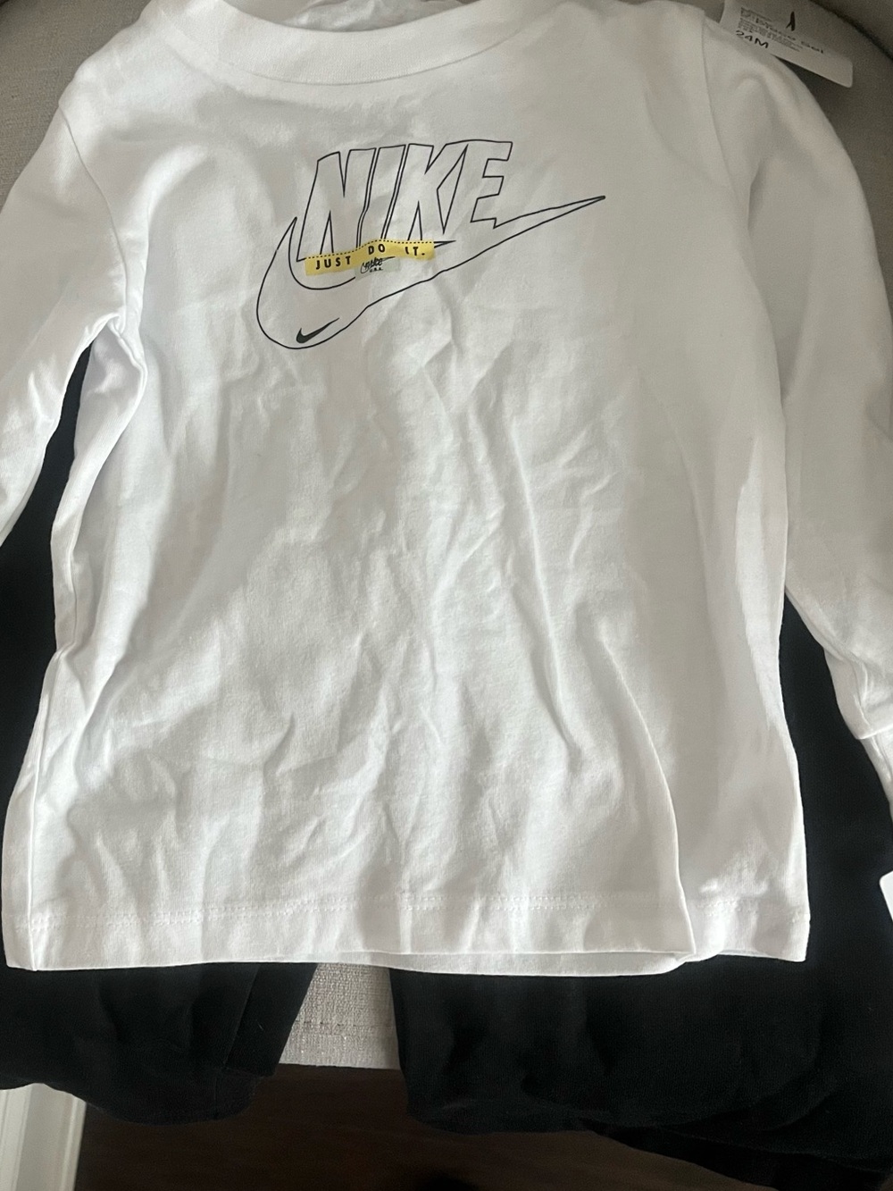 Nike White Long Sleeve Tee with Black and Yellow Logo